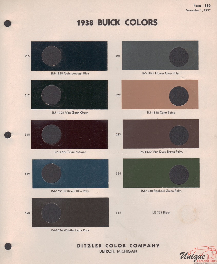 1938 Buick Paint Charts PPG 1